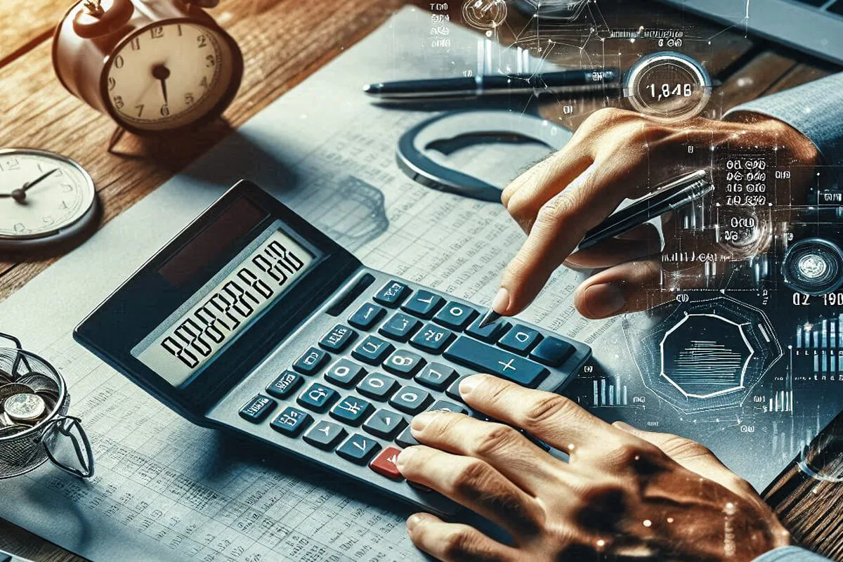 Imagem ilustrativa mostrando o processo de cálculo de horas, com gráficos, fórmulas e exemplos de como calcular o total de horas trabalhadas ou estudadas.